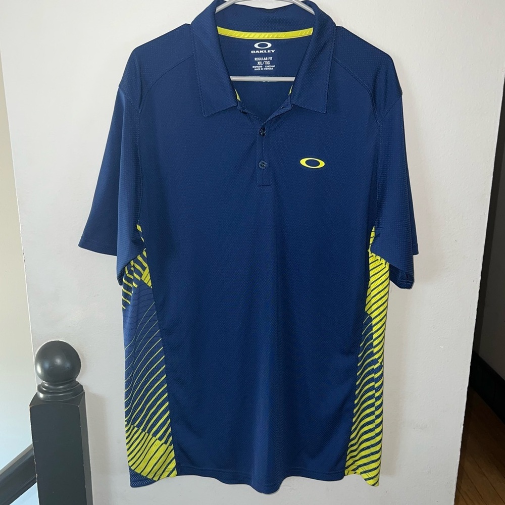 Oakley Men’s Blue & Neon Yellow Ohydrolix Golf Polo - XL